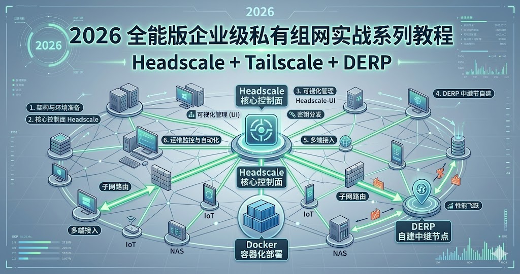 2026 全能版企业级私有组网实战系列教程（Headscale + Tailscale + DERP）更新中……